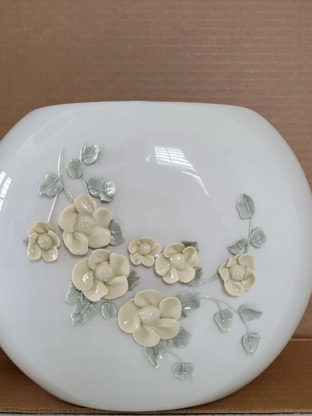 Royal Crest Porcelain Vase #5 Hand-Sculpted 3D Yellow Green Floral MCM